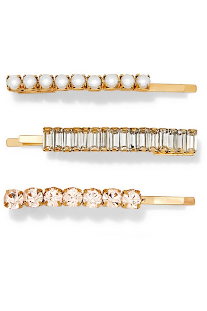 Lelet NY Set of three Lili gold-plated, crystal and faux pearl hair slides