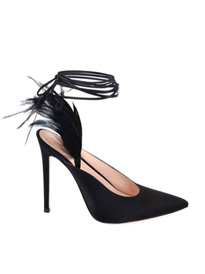 Suede Pumps with Feather Detail