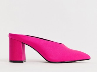 ASOS DESIGN Wide Fit Wesley Kitten Heel Mules in Neon Pink
