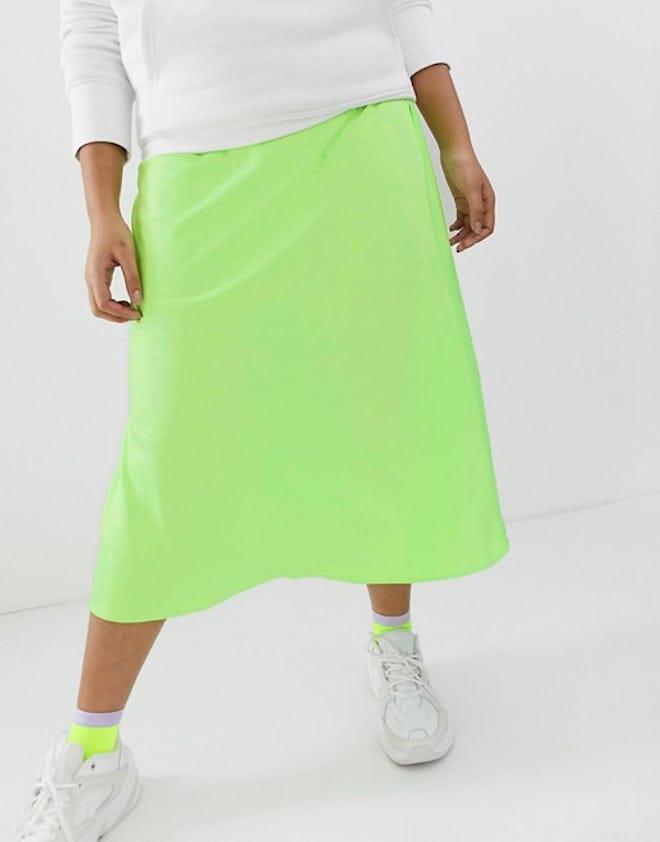 Curve Bias Cut Satin Slip Midi Skirt