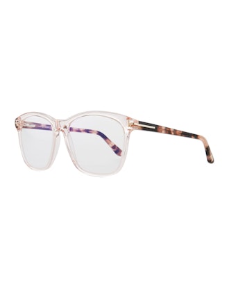 Tom Ford Blue Block Two-Tone Transparent Acetate Square Optical Frames in Pink
