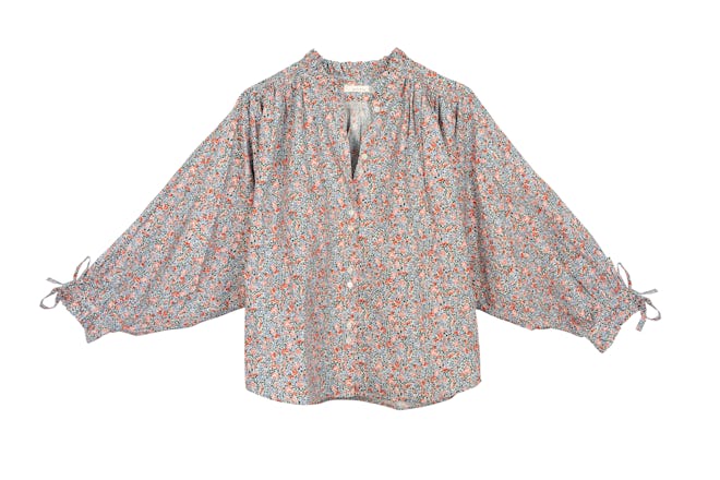 Dôen Rose gathered floral-print cotton-poplin blouse