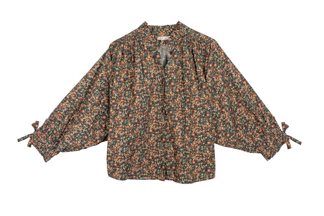 Dôen Rose gathered floral-print cotton-poplin blouse