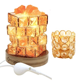 Natural Himalayan Salt Lamp and Crystal Beads Tea Light Candle Holder (2 Pack Set)