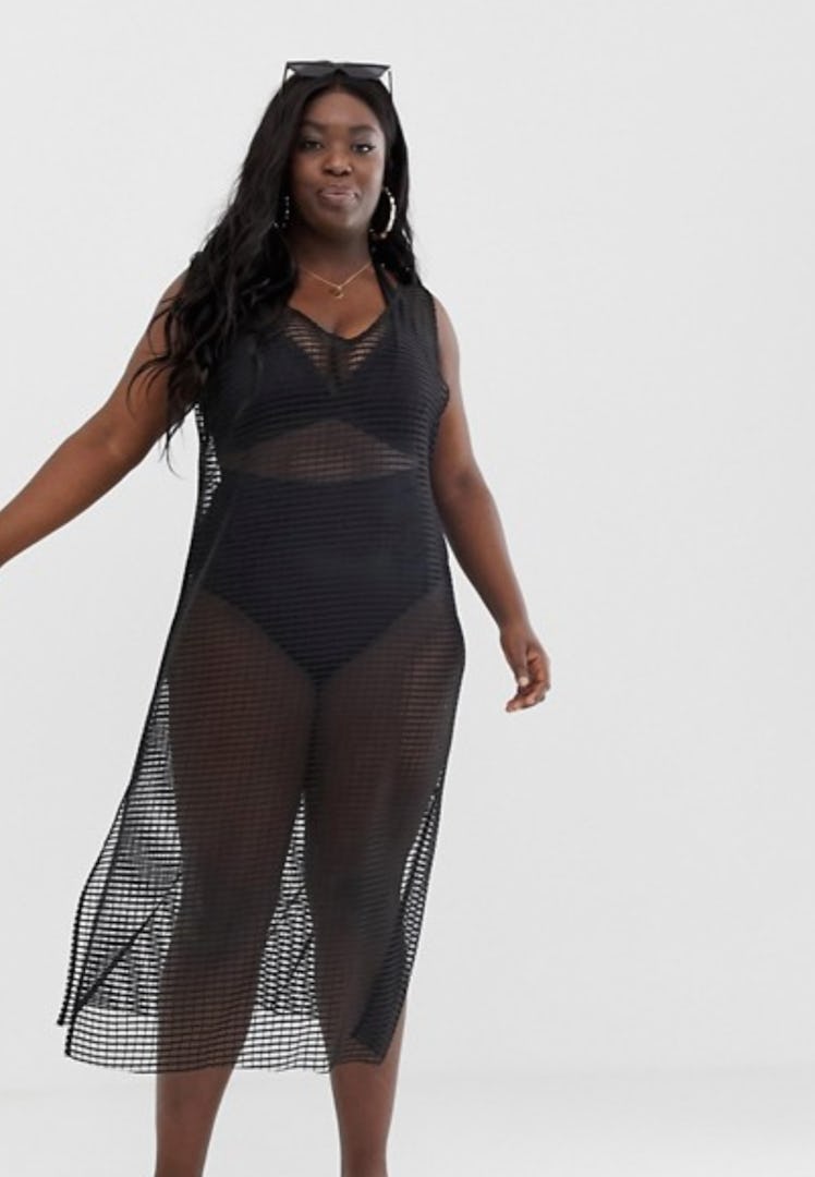 ASOS DESIGN Curve jersey beach fishnet cover up