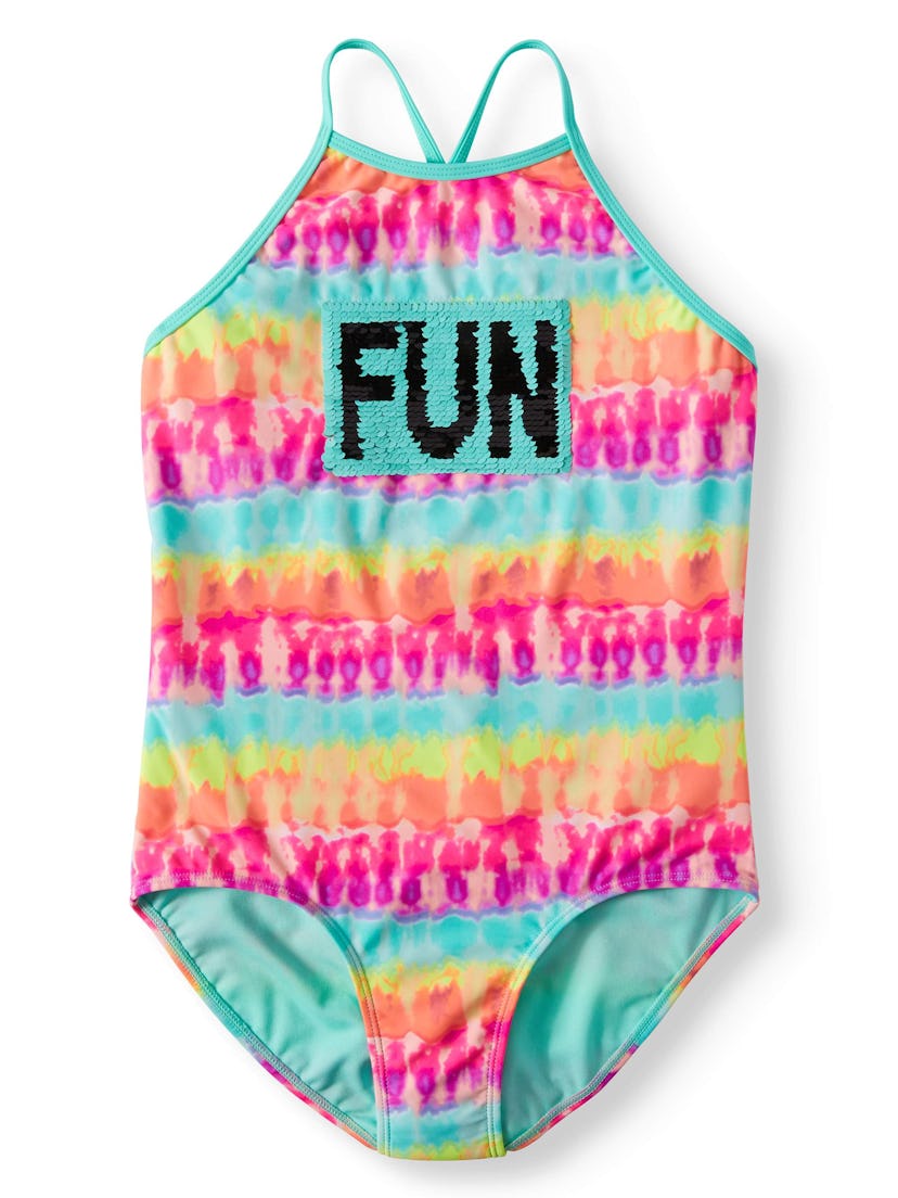 Wonder Nation  Reversible Flip Sequin Tie-Dye One-Piece Swimsuit 