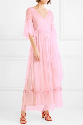 Stella Bead-Embellished Tulle Wrap Maxi Dress