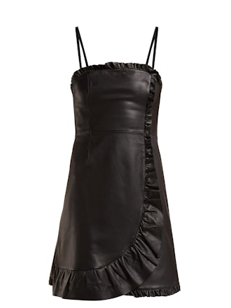 Ruffle-Trimmed Leather Mini Dress