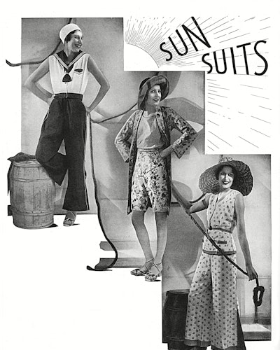 A woman in three summer outfits, one of which involves bermuda shorts 