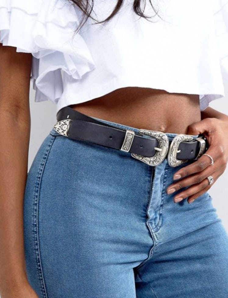 ASOS DESIGN Leather Double Buckle Wester Waist and Hip Belt