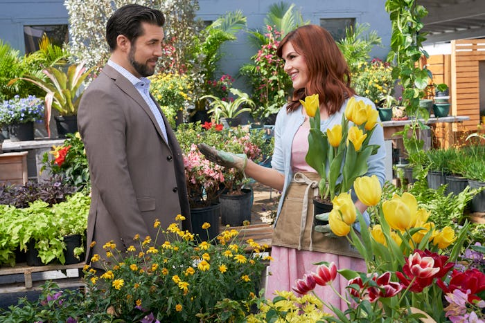 A scene from the Hallmark movie "True Love Blooms" shot in St. Petersburg showing Sara Rue and Jorda...