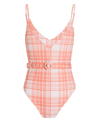 Belted Plaid One-Piece