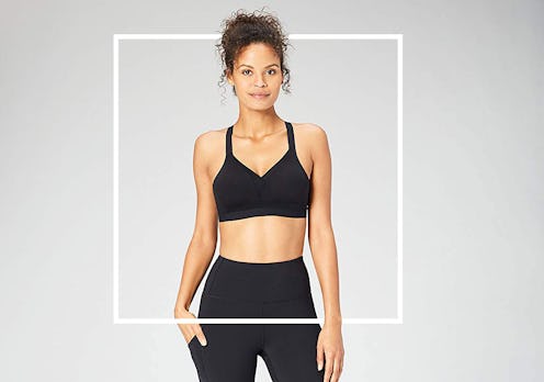 Woman wearing black gym set found on Amazon