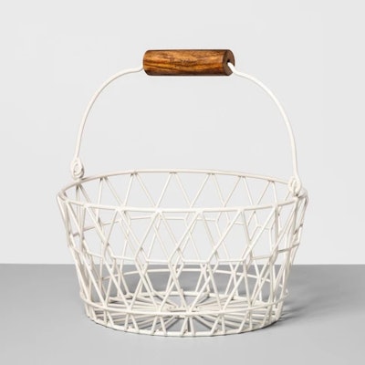 Wire Basket With Wood Handle - Cream
