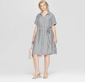 Striped Short Sleeve Shirtdress