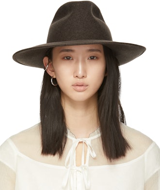 Brown Wool Wide Brim Hat