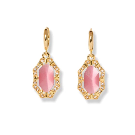 Pink Jewel-Framed Stone Earrings
