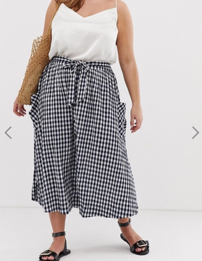 Curve gingham full midi skirt with belt and pockets