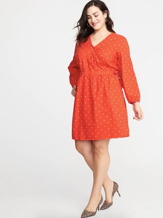 Waist-Defined Plus Size Wrap Front Floral Dress