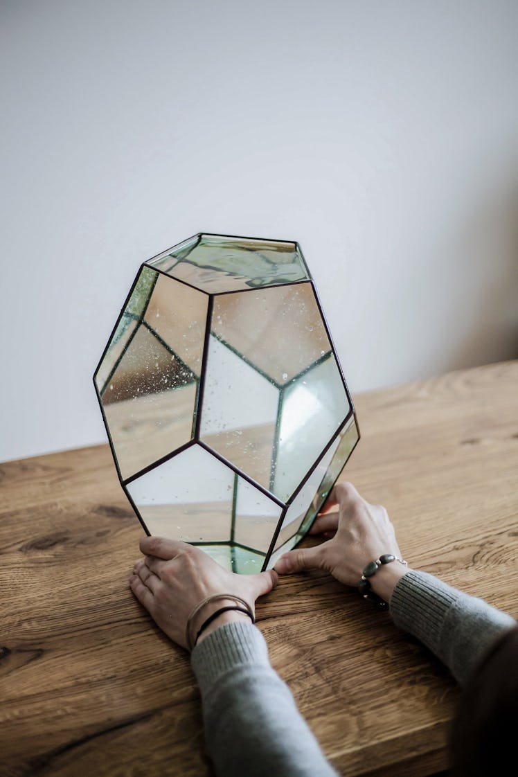 Large Geometric Dodecahedron Glass Vase
