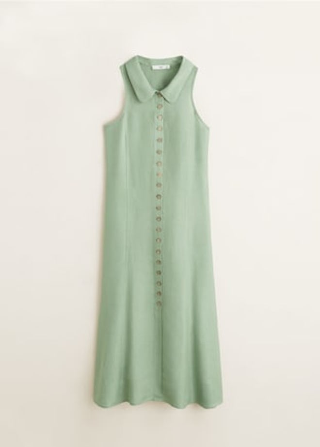 Buttoned Linen-Blend Dress