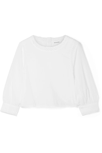 Reformation Lottie lace-trimmed organic cotton-voile blouse