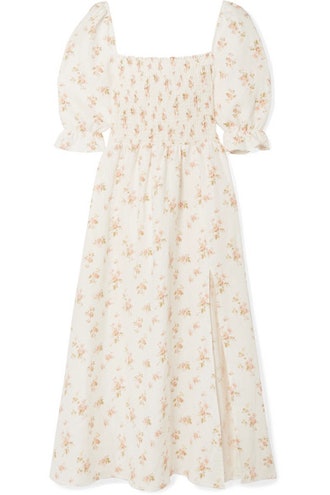Reformation Marabella shirred floral-print linen midi dress