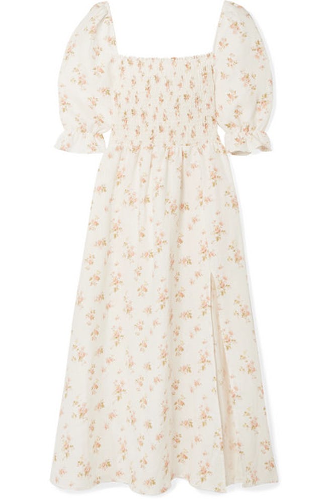 Reformation Marabella shirred floral-print linen midi dress