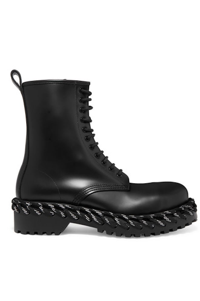 Balenciaga Rope-Trimmed Lace-Up Leather Ankle Boots