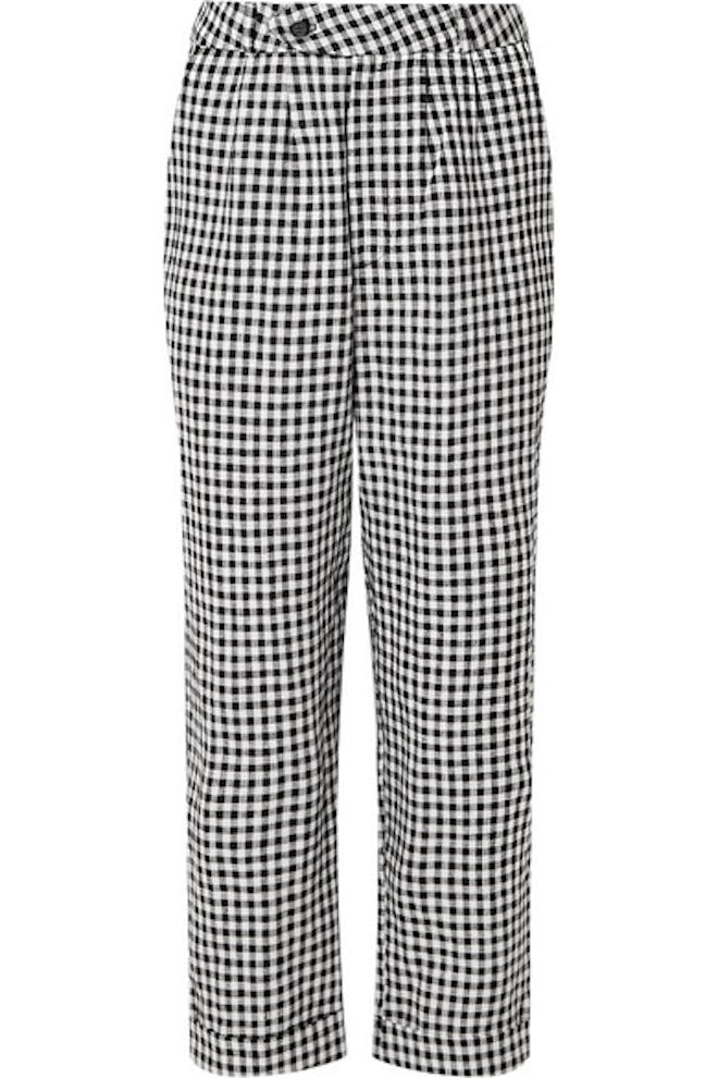 Reformation Tanner cropped gingham linen slim-leg pants