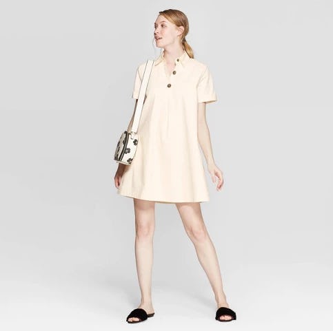 Who What Wear Women's Short Sleeve V-Neck Trapeze Shirtdress