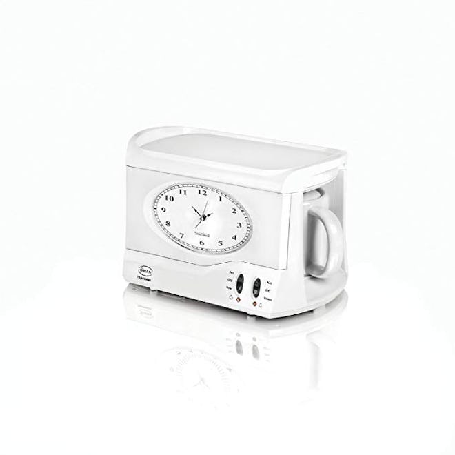 SWAN Vintage Teasmade and Alarm Clock, 20oz White