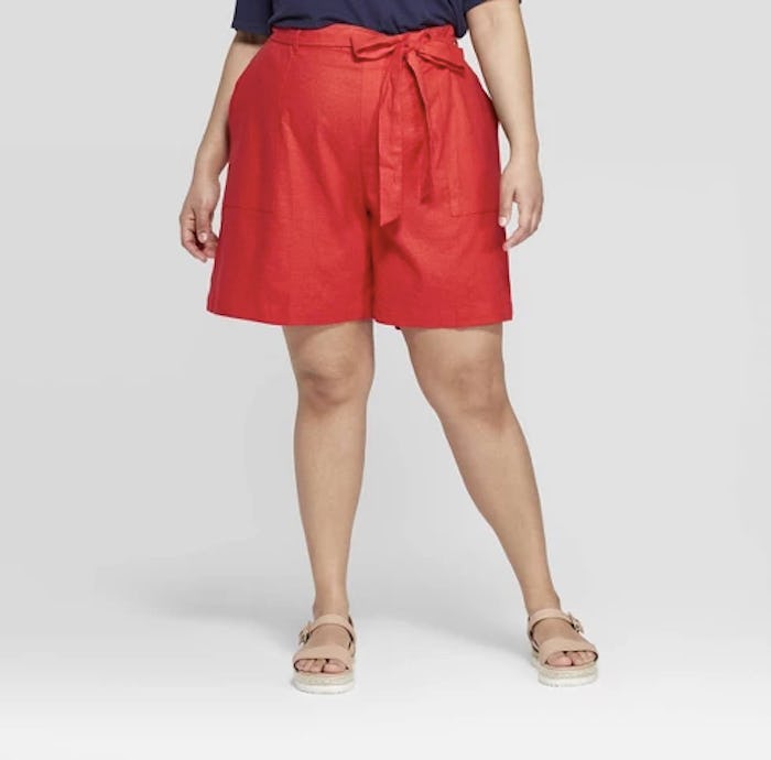 Ava & Viv Women's Plus Size Linen Tie Waist Shorts