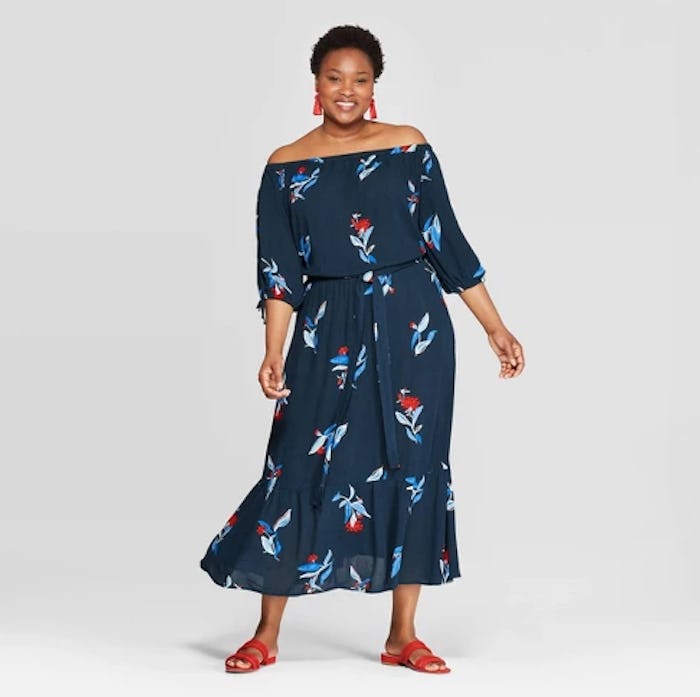 Ava & Viv Women's Plus Size Printed Off the Shoulder Dress