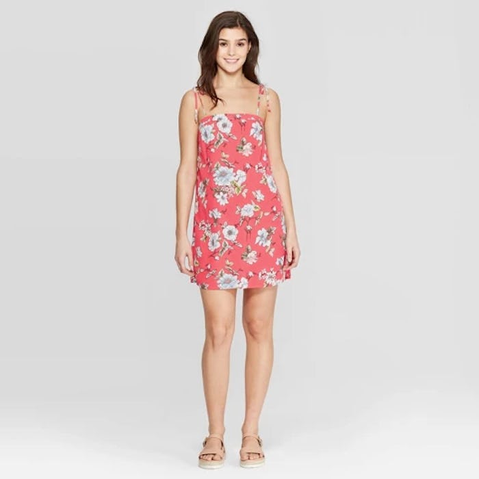 Xhilaration Women's Floral Print Tie Strap Shift Dress