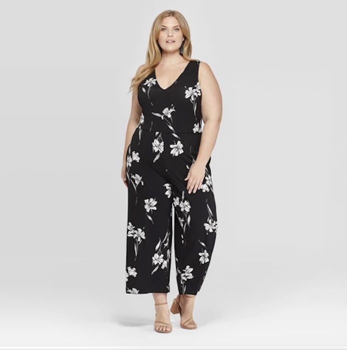 Ava & Viv Women's Plus Size Floral Print Sleeveless V-Neck Knit Jumpsuit