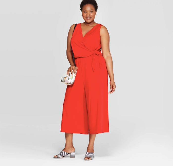 Ava & Viv Women's Plus Size Sleeveless V-Neck Tie Detail Knit Jumpsuit