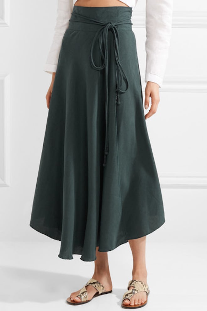 Rosehip Tencel And Linen-Blend Wrap Skirt