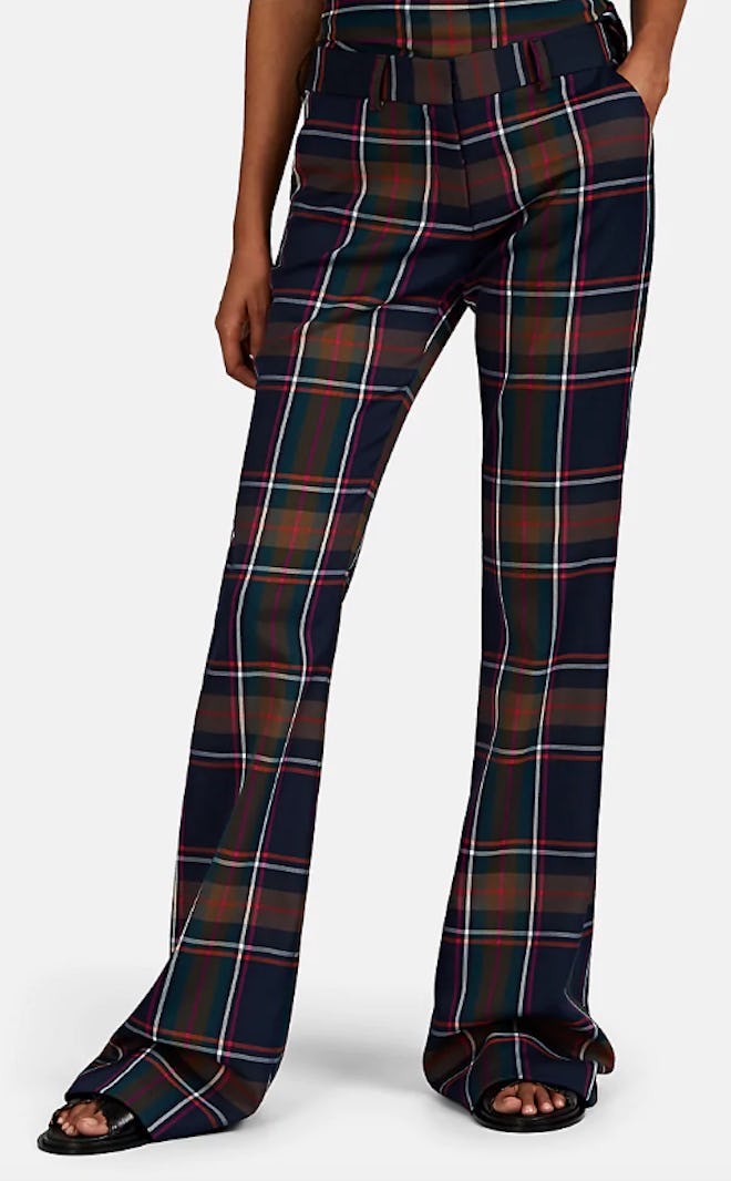 Plaid Twill Flared Trousers