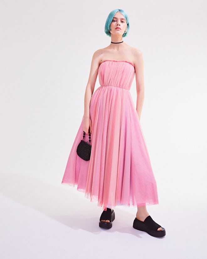 Prom Queen Strapless Chiffon Midi Dress