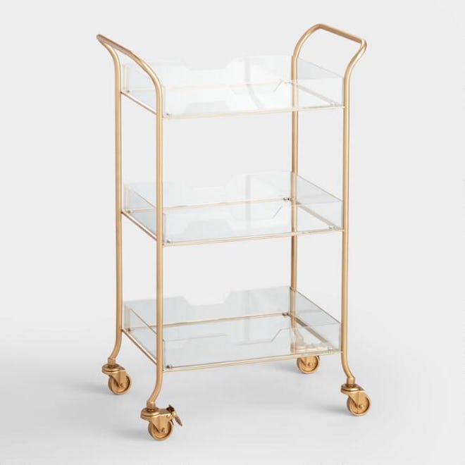  Gold Metal And Clear Acrylic Emerson Rolling Cart