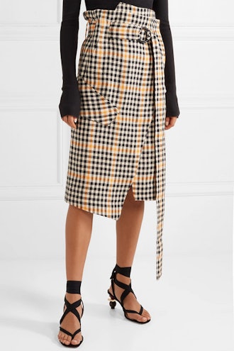 Ryan Belted Checked Linen Wrap Skirt