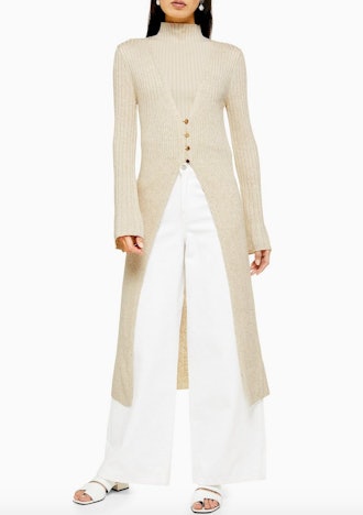 Knitted Open Longline Cardigan With Linen 