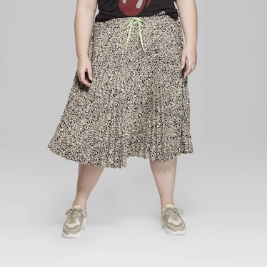Women's Plus Size Leopard Print Pleated Midi Skirt 