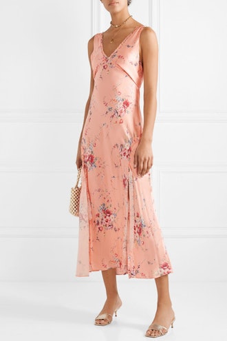 Kendall Ruffled Floral-Print Silk-Satin Maxi Dress