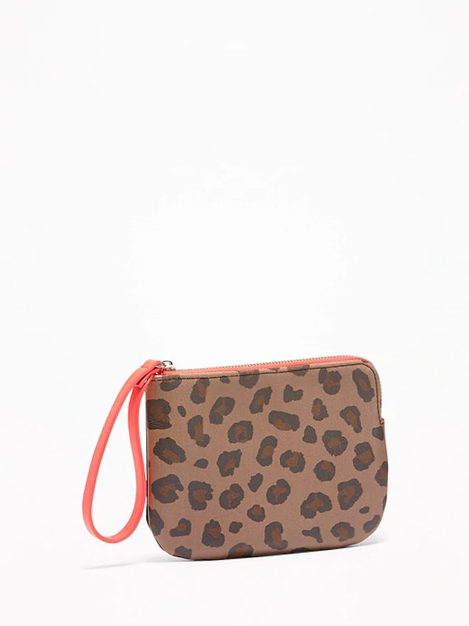 Printed Faux-Leather Wristlet