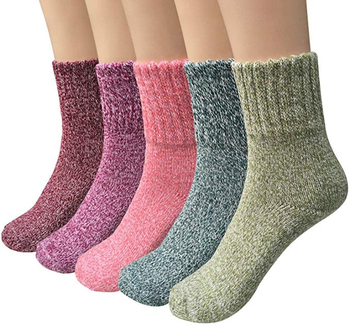 Womens Thick Knit Wool Crew Socks (5 Pack)