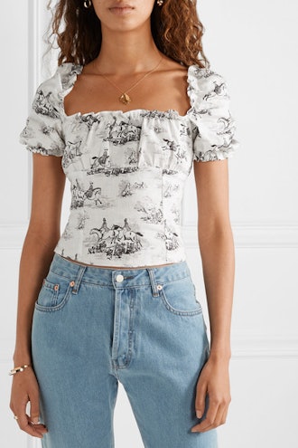 Salina Cropped Printed Linen Top