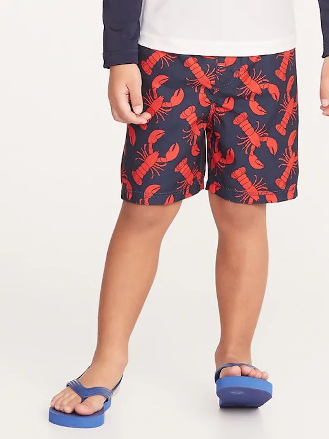 Functional Drawstring Printed Swim Trunks for Toddler Boys