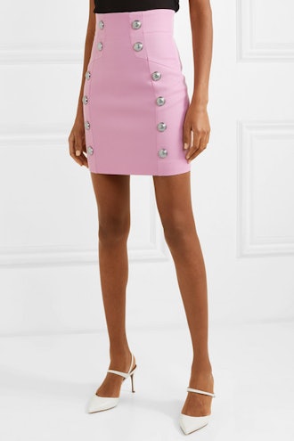 Button-Embellished Wool-Twill Mini Skirt
